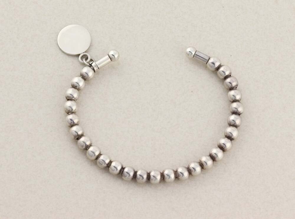 Sterling Silver Beaded Cuff Bracelet 7 1/4" inch Adjustable